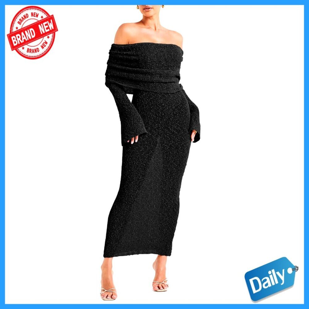 Off Shoulder Maxi Dress Long Sleeve Sheer Coverup Beach Swimsuit